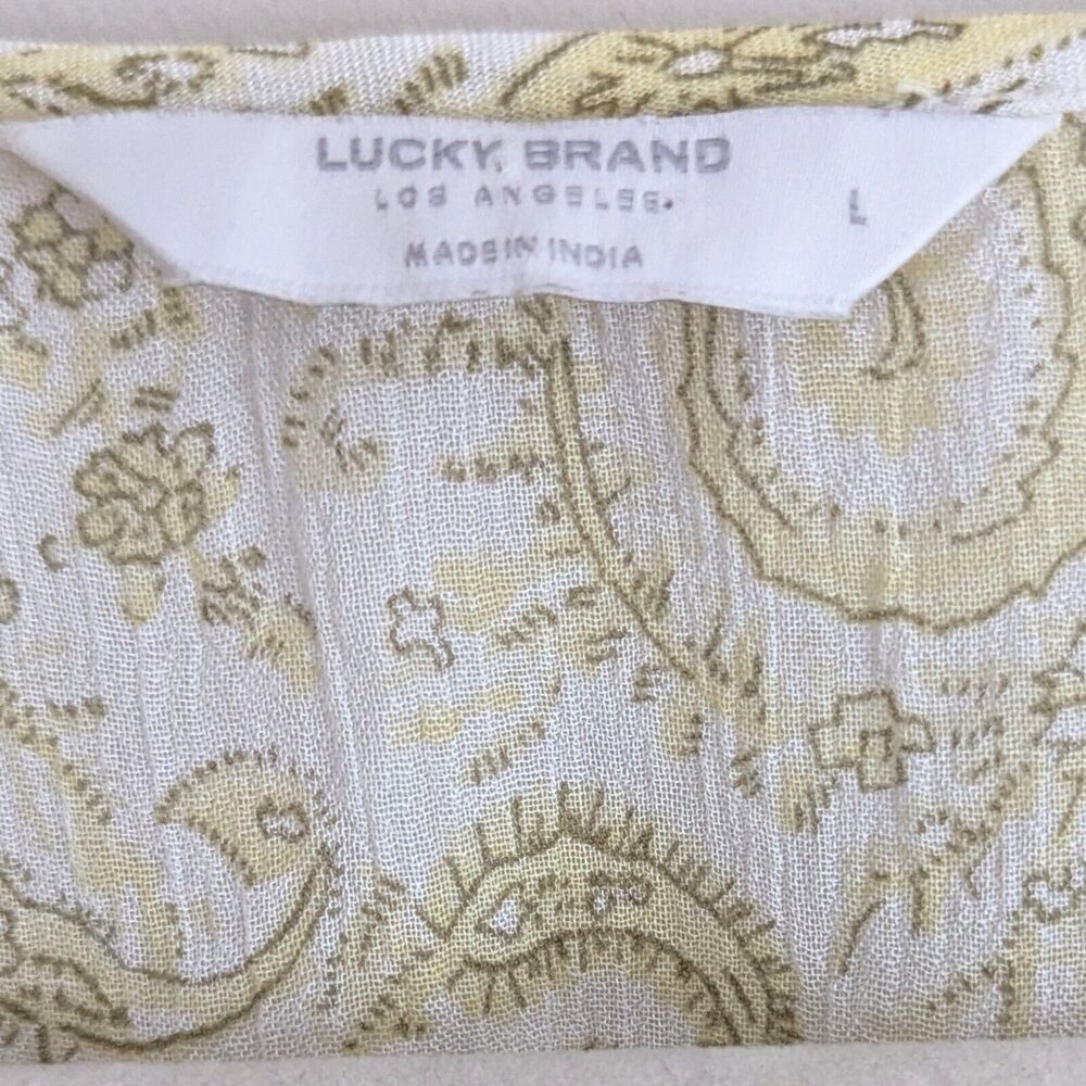Lucky Brand Yellow Paisley Boho Midi Dress Size L Short Flutter Sleeves - Picture 7 of 7